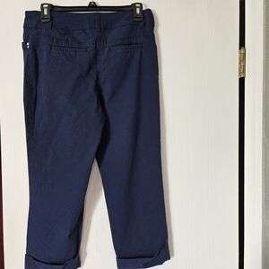 Navy Blue Capri Pants with Straight Leg and Wide Waistband
